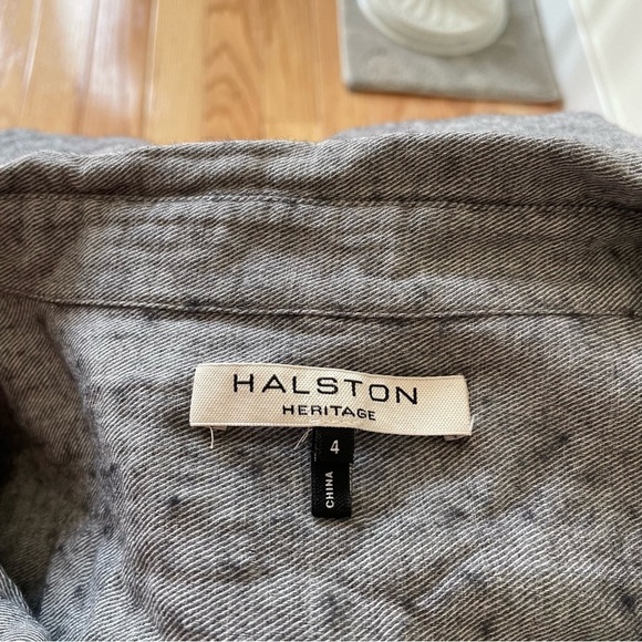 HALSTON HERITAGE Flounced Front-Button Heather Gray Cotton Wool Shirt Dress Sz 4 - Picture 8 of 11